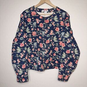 Cheeokee Denim Jacket Vintage Floral Cropped Lightweight Cottagecore Size Large